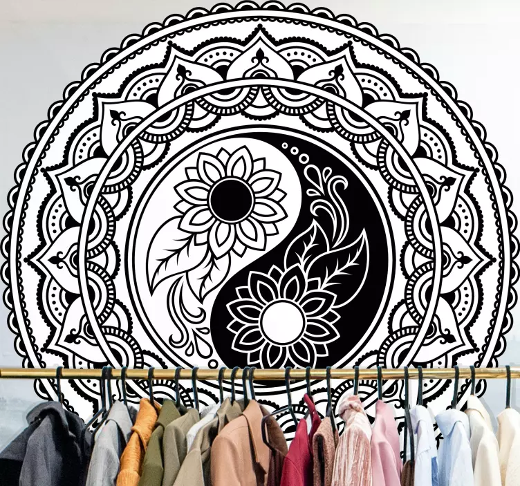 Yin yang floral pattern wall sticker - TenStickers