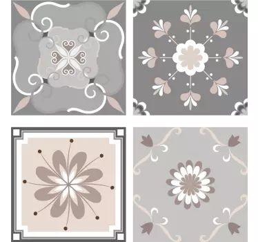 Beige ornaments floral wall tile sticker - TenStickers