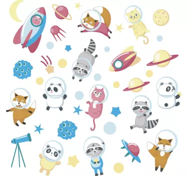 Animals in space window decal - TenStickers