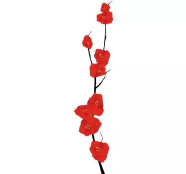 Red Flowers Branch Decal - TenStickers