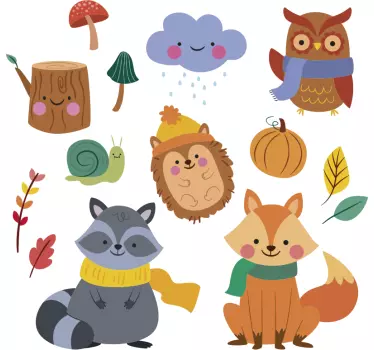 Autumn flowers & animals wild animal sticker - TenStickers