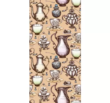 Tea pot collection fridge wrap - TenStickers