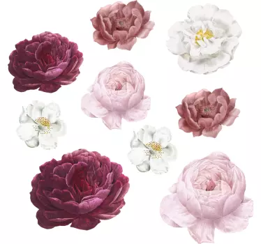 Pink and white flowers wall decal - TenStickers