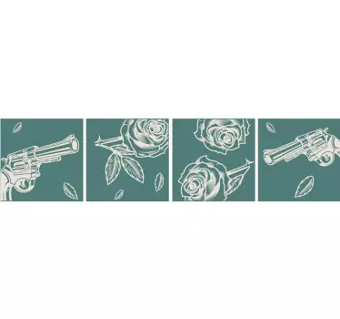 Cowboy revolver and rose  tile transfer decal - TenStickers
