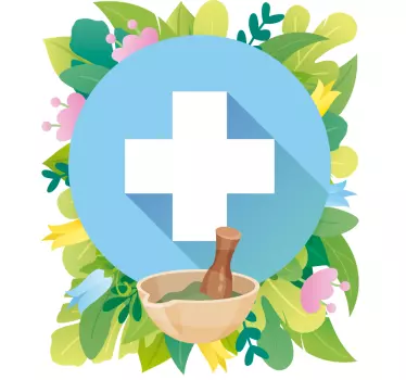 Floral pharmacy cross window decal - TenStickers