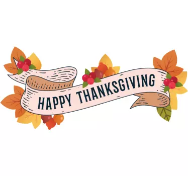 Happy thanksgiving ribbon and leaves wall decor - TenStickers
