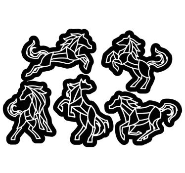 5 black horses animal wall decal - TenStickers