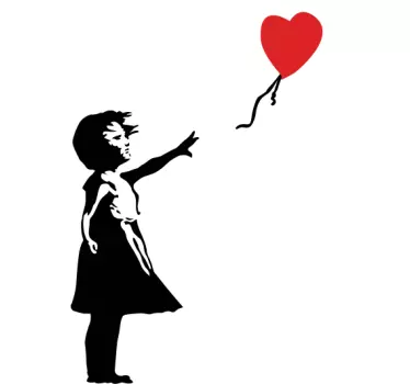 Girl with Red Heart Balloon Silhouette Decal - TenStickers