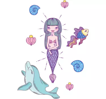Mermaid and dolphin shower sticker - TenStickers