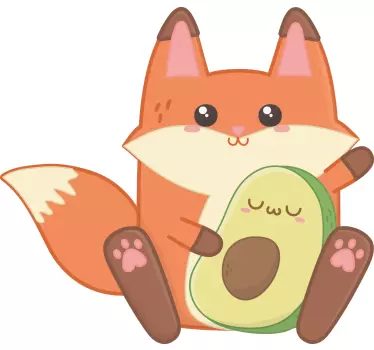 Kawaii fox with avocado illustration wall art - TenStickers