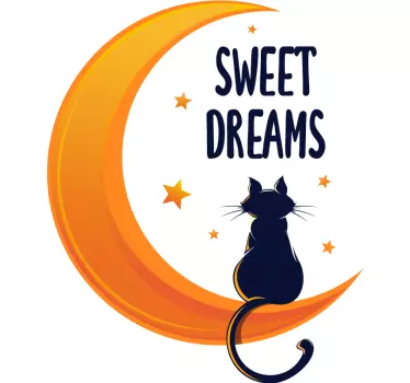 Sweet dreams cat on moon text wall decal - TenStickers