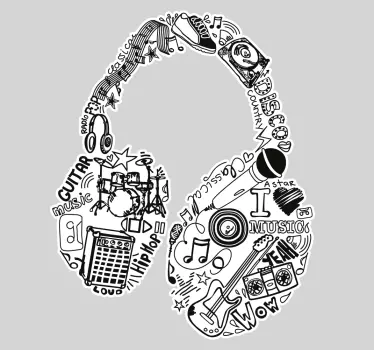 Music Elements Headphones Wall Sticker - TenStickers