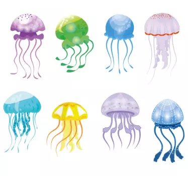 Colorful Jellyfish Variety wall decal for bathroom - TenStickers