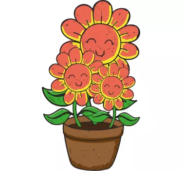 Happy flower faces door sticker - TenStickers