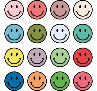 Different colors '90s smileys wallpaper decal - TenStickers
