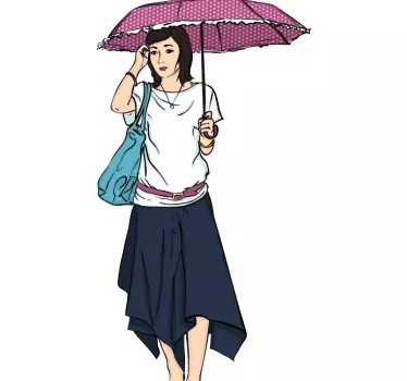 Women Under the Rain Sticker - TenStickers