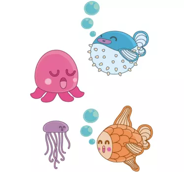 Kids Happy Sleepy Fish Decals - TenStickers