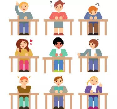 Students at Desks Sticker - TenStickers