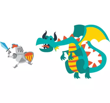 Dragon and knight illustration dinosaur wall sticker - TenStickers