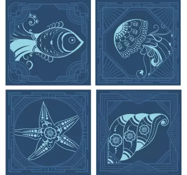 Sea life drawings tile decal - TenStickers
