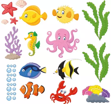 cartoon fishes bathroom shower decal - TenStickers