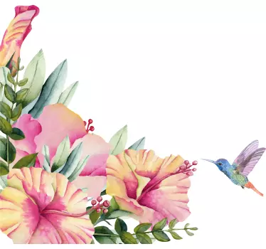 Flowers with hummingbird bathroom wall decal - TenStickers