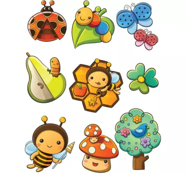 Kids Insects and Flowers Wall Stickers - TenStickers