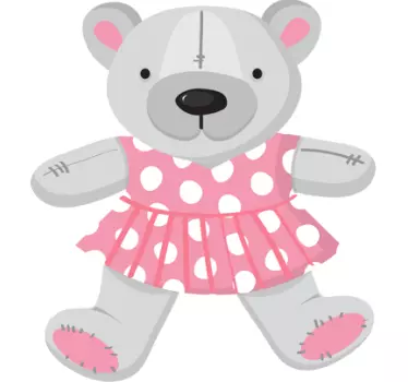 Pink Polka Dots Dress Teddy Wall Decal - TenStickers