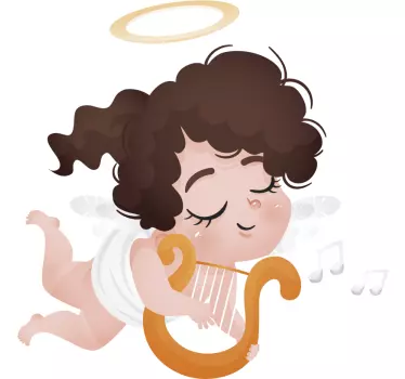 Playing harp girl kids sticker - TenStickers
