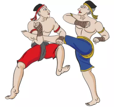 Two Asia Men Kick Boxing Cartoon Wall Sticker - TenStickers