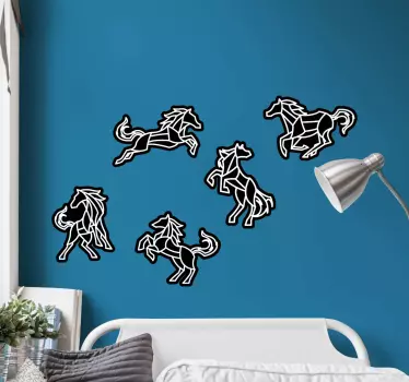 5 black horses animal wall decal - TenStickers