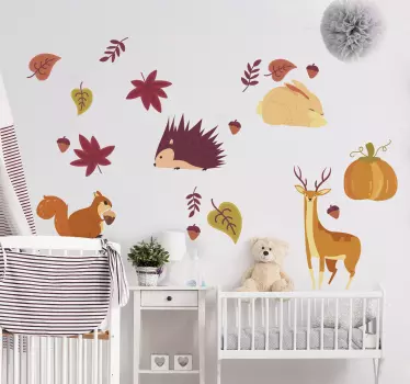 Autumn animals & flowers wild animal sticker - TenStickers