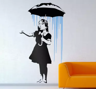 Banksy Girl in the Rain Wall Art Sticker - TenStickers