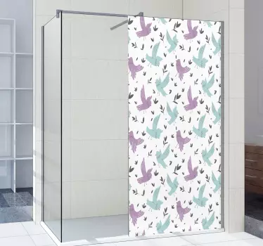 birds and plants illustration shower decal - TenStickers