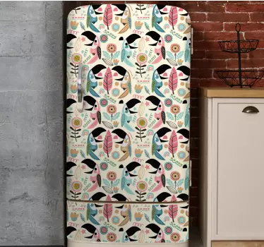 Blue nordic pastel leaves fridge decal - TenStickers