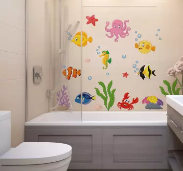 cartoon fishes bathroom shower decal - TenStickers