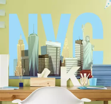 Cartoon NYC skyline new york wall decal - TenStickers