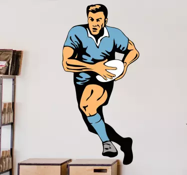 Cartoon rubgy player Retro rugby sticker - TenStickers