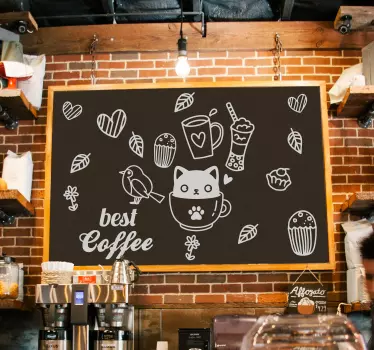 Coffee themes with birds and cats food wall decal - TenStickers