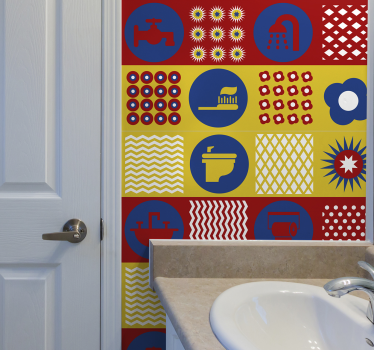 Wall decal for bathroom colorful bath symbols - TenStickers