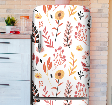 Colorful flowers over a white fridge decal - TenStickers