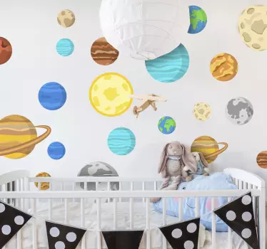 Colour dot planets space sticker - TenStickers