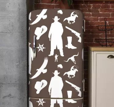 Cowboy and horses pattern  fridge wrap - TenStickers