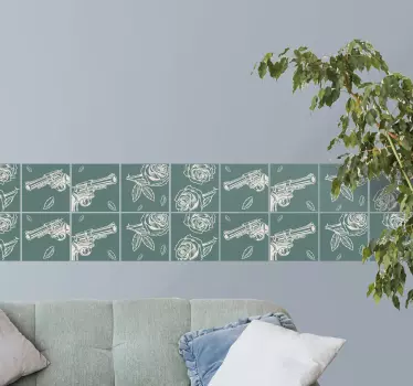 Cowboy revolver and rose  tile transfer decal - TenStickers