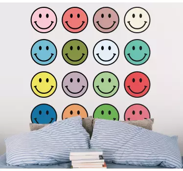 Different colors '90s smileys wallpaper decal - TenStickers