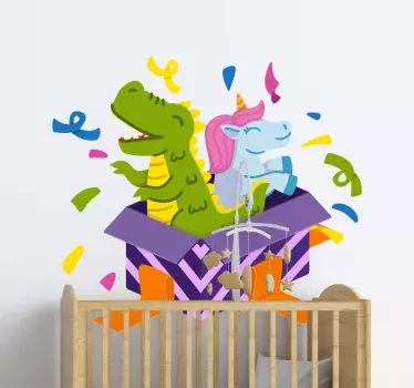 Dinosaur and unicorn couple dragon wall sticker - TenStickers