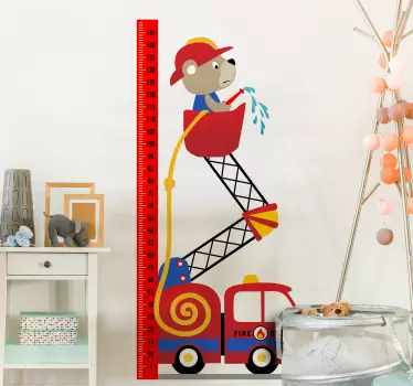 Fire engine height chart height chart wall sticker - TenStickers