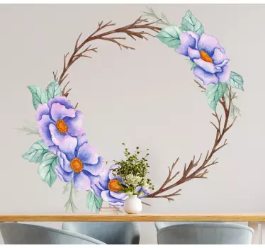 floral frame with dried branches glass door sticker - TenStickers