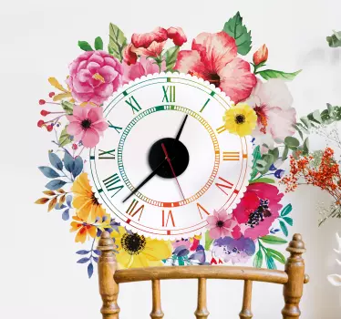 floral minimalism sticker clock - TenStickers