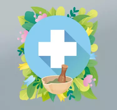 Floral pharmacy cross window decal - TenStickers